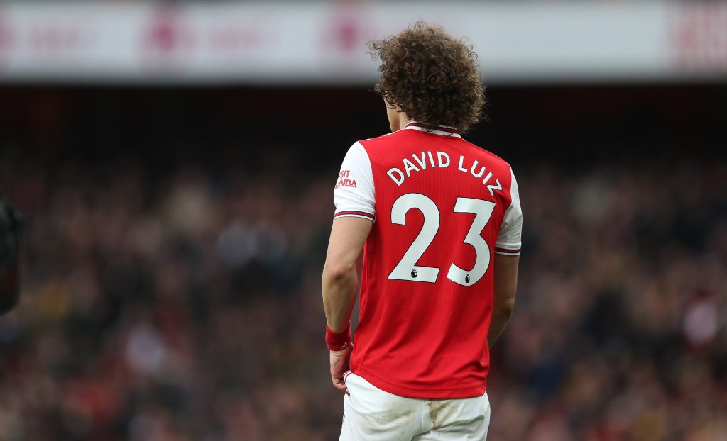 David Luiz of Arsenal during the Premier League match between Arsenal FC and West Ham United at Emirates Stadium on March 07, 2020 in London, United Kingdom.
