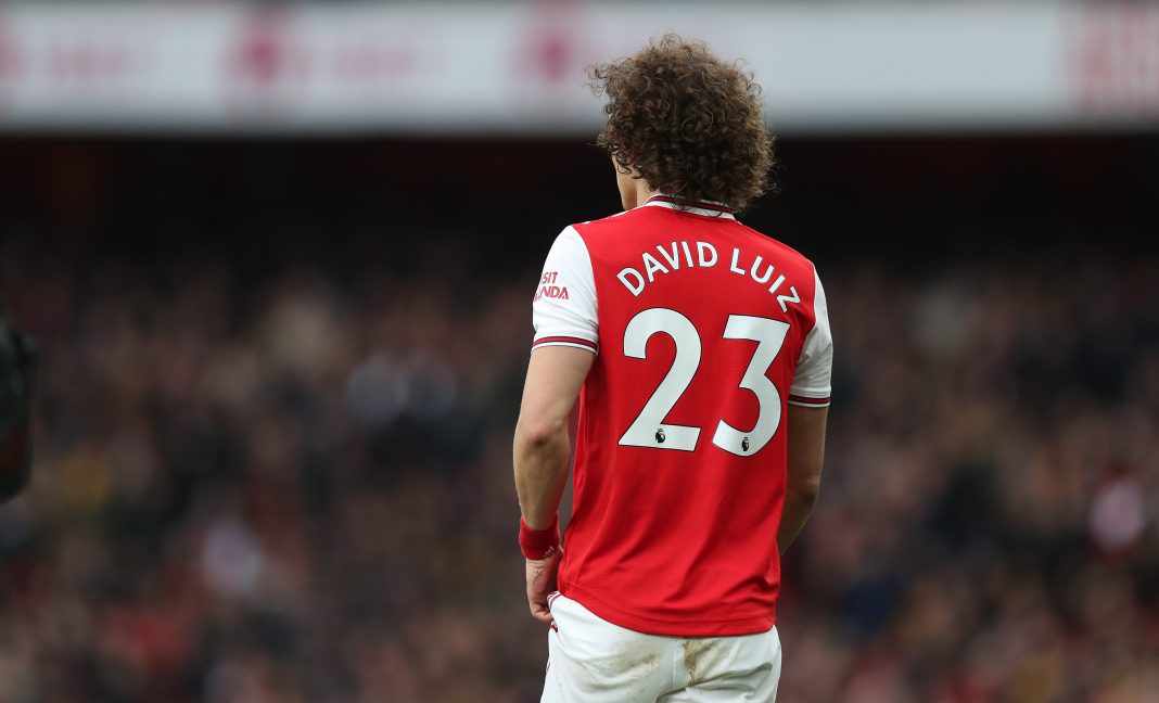 David Luiz of Arsenal during the Premier League match between Arsenal FC and West Ham United at Emirates Stadium on March 07, 2020 in London, United Kingdom.