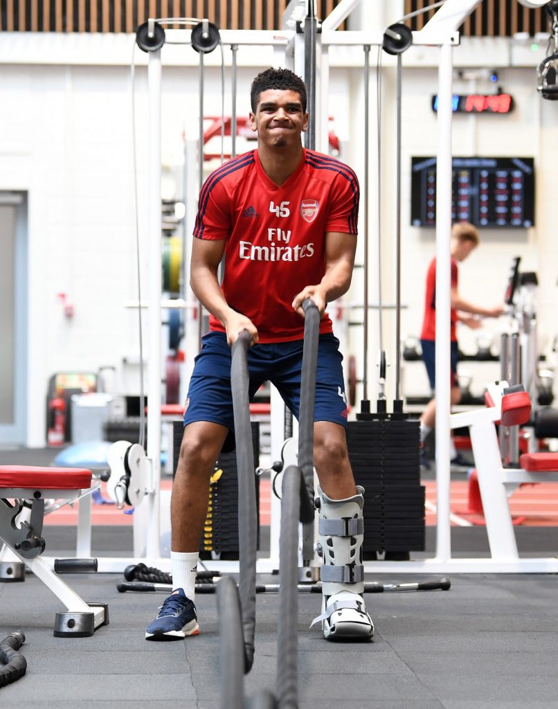 Arsenal's Tyreece John-Jules working on his injury rehabilitation (Photo via John-Jules on Twitter)