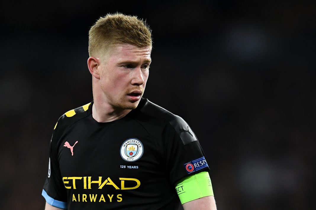 Kevin De Bruyne of Manchester City FC looks on during the UEFA Champions League round of 16 first leg match between Real Madrid and Manchester City at Bernabeu on February 26, 2020 in Madrid, Spain.
