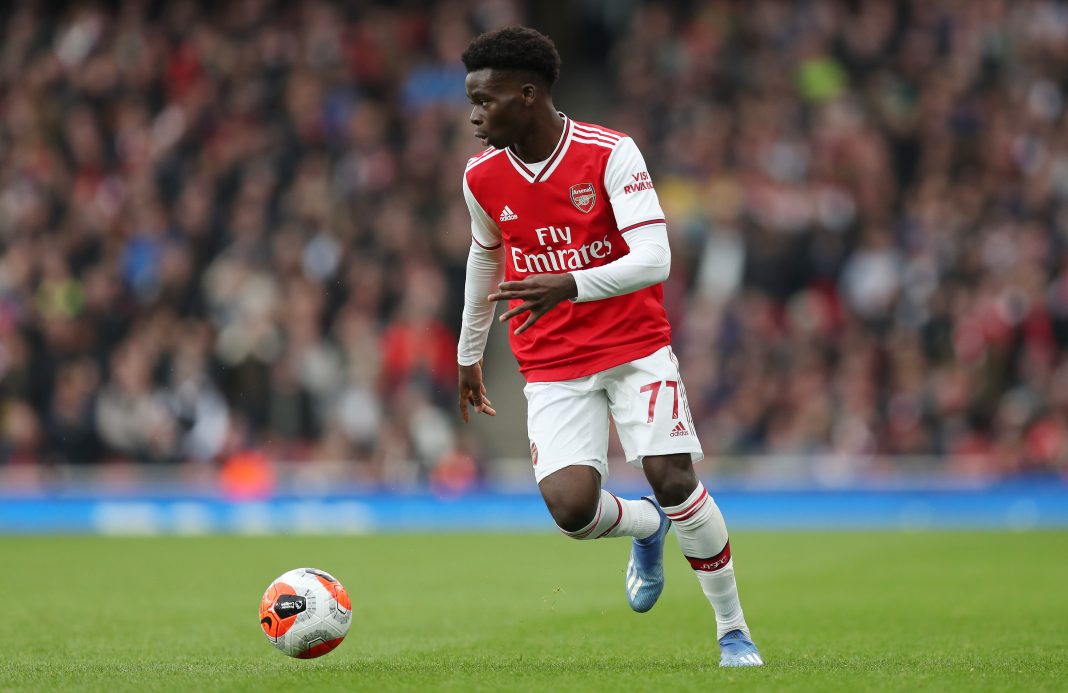Bukayo Saka of Arsenal during the Premier League match between Arsenal FC and West Ham United at Emirates Stadium on March 07, 2020 in London, United Kingdom.