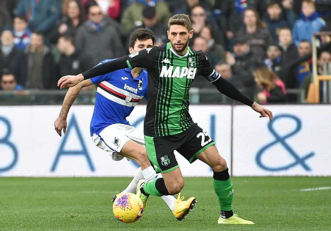 GENOA, ITALY - JANUARY 26: Domenico Berardi of US Sassuolo in action during the Serie A match between UC Sampdoria and US Sassuolo at Stadio Luigi Ferraris on January 26, 2020, in Genoa, Italy. (Photo by Paolo Rattini/Getty Images)