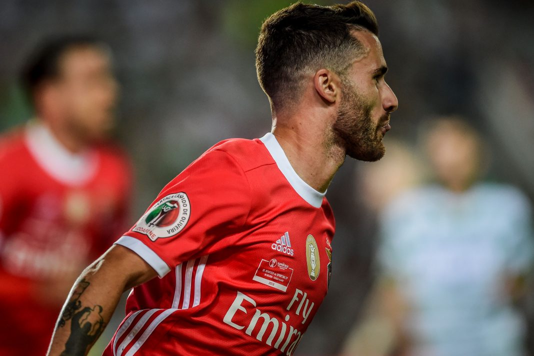 Benfica's Portuguese forward Rafa da Silva celebrates a goal during the Portugal's Candido de Oliveira Super Cup final football match between SL Benfica and Sporting CP at the Algarve stadium in Faro on August 4, 2019. (Photo by PATRICIA DE MELO MOREIRA / AFP) (Photo credit should read PATRICIA DE MELO MOREIRA/AFP via Getty Images)