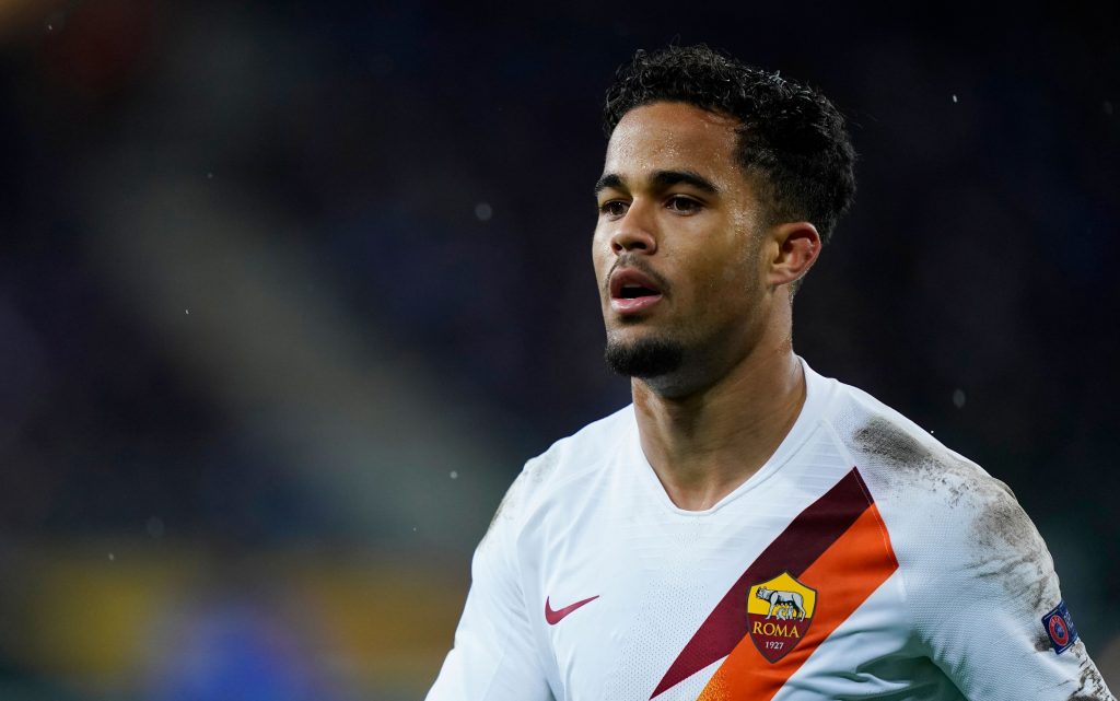 AS Roma's Justin Kluivert looks on during the UEFA Europa League round of 32 second leg football match between KAA Gent and AS Roma, on February 27, 2020 at the KAA Gent Stadium, in Gand, Belgium. (Photo by kenzo tribouillard / AFP) (Photo by KENZO TRIBOUILLARD/AFP via Getty Images)