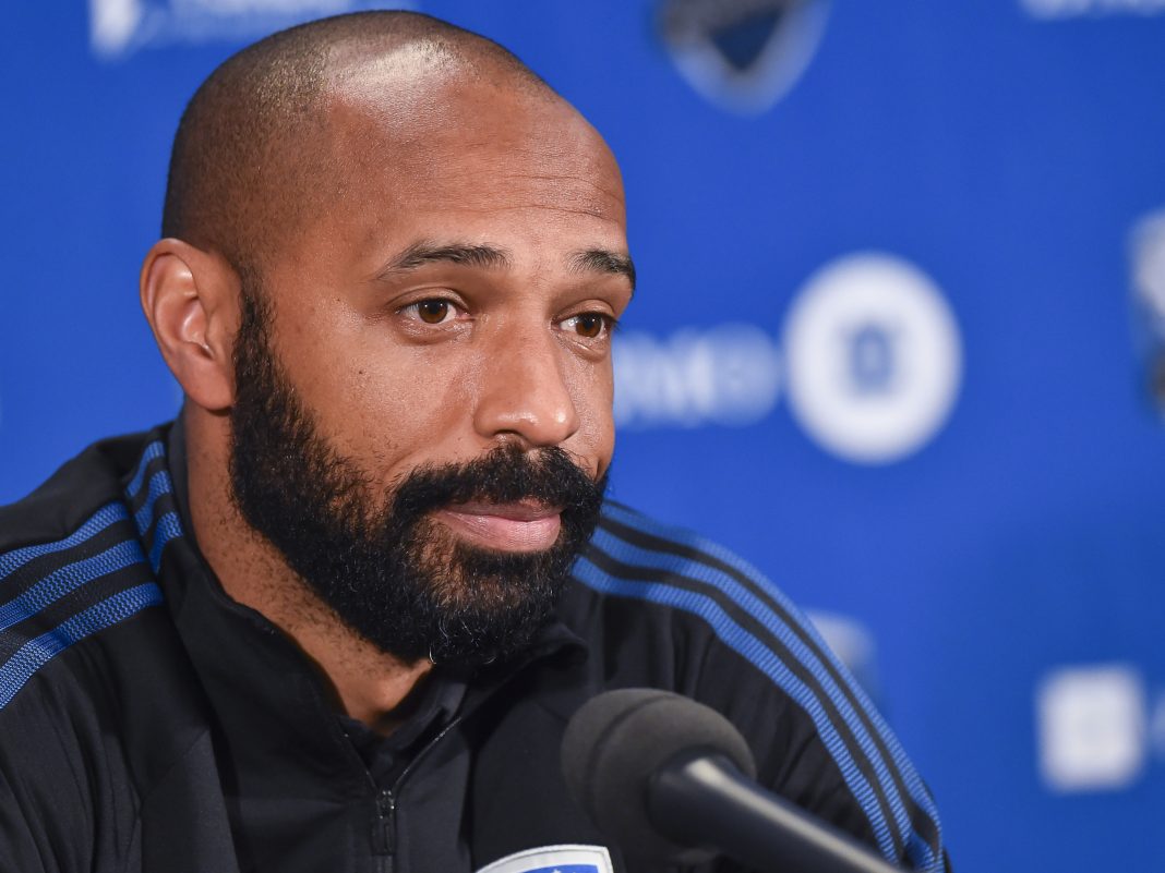 MONTREAL, QC - FEBRUARY 29: Head coach of the Montreal Impact Thierry Henry addresses the media after a victory against New England Revolution during the MLS game at Olympic Stadium on February 29, 2020 in Montreal, Quebec, Canada. The Montreal Impact defeated New England Revolution 2-1. (Photo by Minas Panagiotakis/Getty Images)