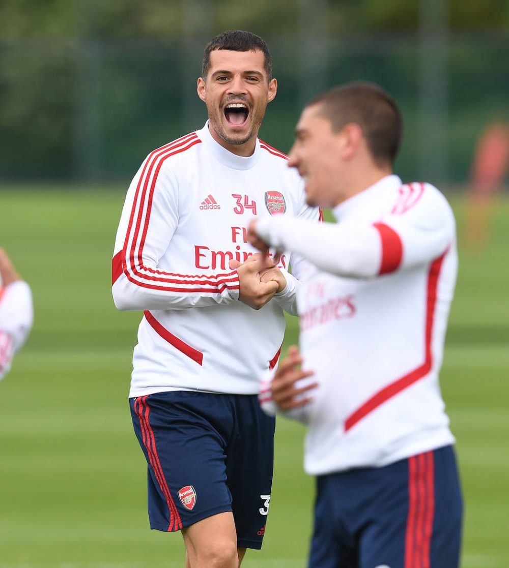 ST ALBANS, ENGLAND - JUNE 05: Granit Xhaka of Arsenal during a training session at London Colney on June 05, 2020 in St Albans, England. (Photo by Stuart MacFarlane/Arsenal FC via Getty Images)