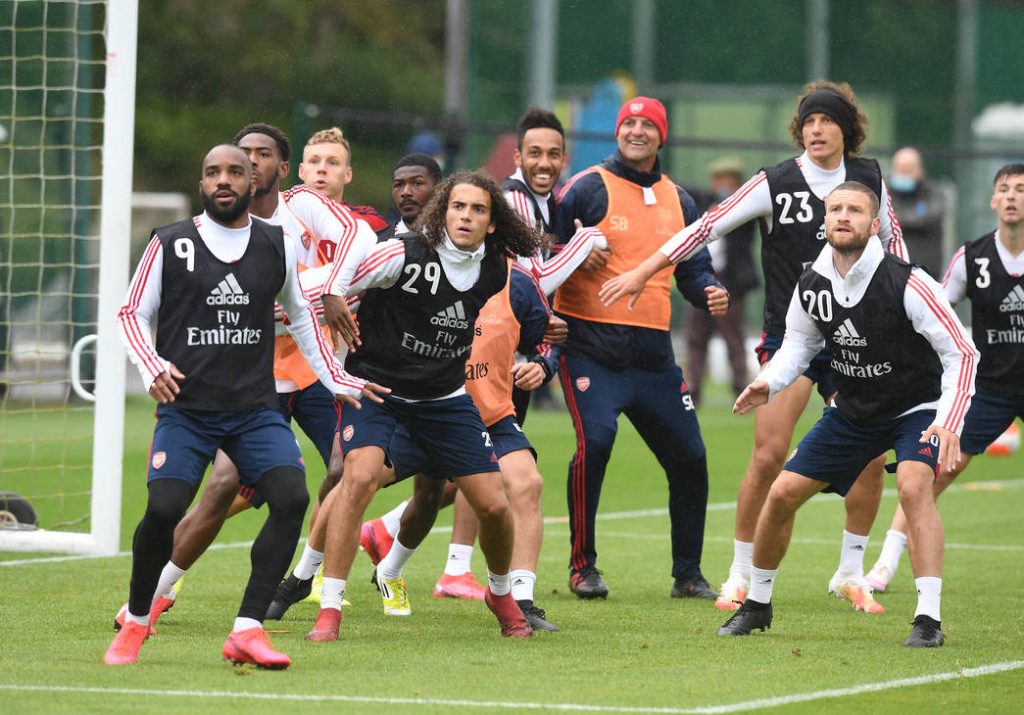 ST ALBANS, ENGLAND - JUNE 05: Arsenal during a training session at London Colney on June 05, 2020 in St Albans, England. (Photo by Stuart MacFarlane/Arsenal FC via Getty Images)