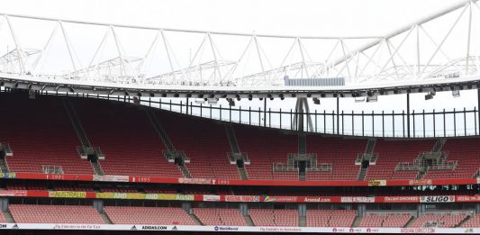 LONDON, ENGLAND - JUNE 06: Arsenal during a friendly match between Arsenal and Charlton Athletic at Emirates Stadium on June 06, 2020 in London, England. (Photo by Stuart MacFarlane/Arsenal FC via Getty Images)