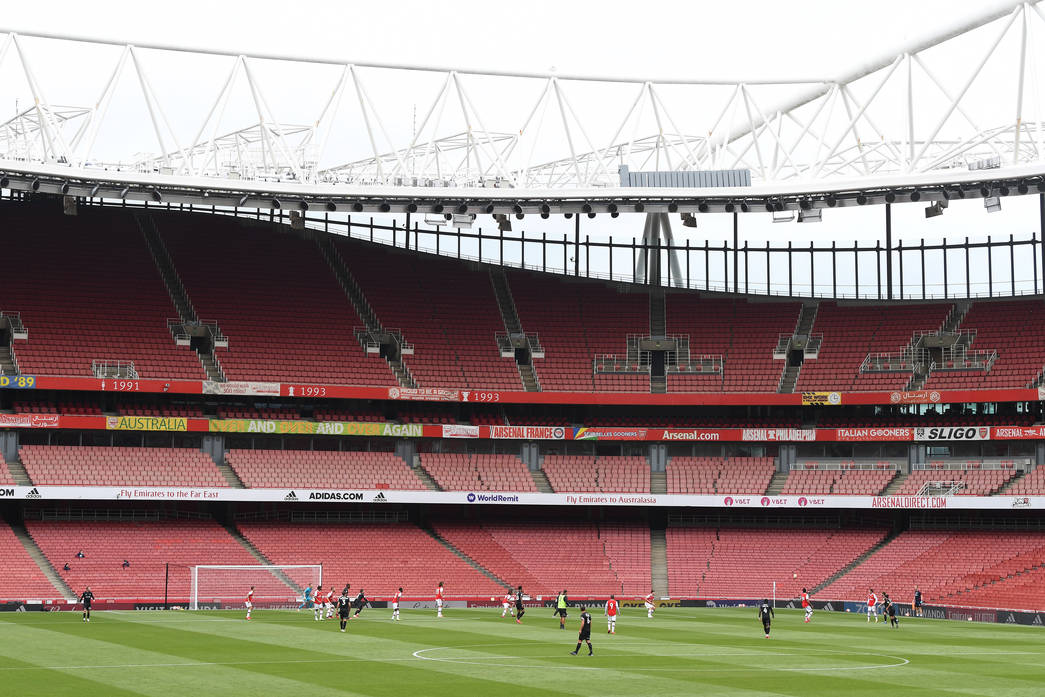LONDON, ENGLAND - JUNE 06: Arsenal during a friendly match between Arsenal and Charlton Athletic at Emirates Stadium on June 06, 2020 in London, England. (Photo by Stuart MacFarlane/Arsenal FC via Getty Images)
