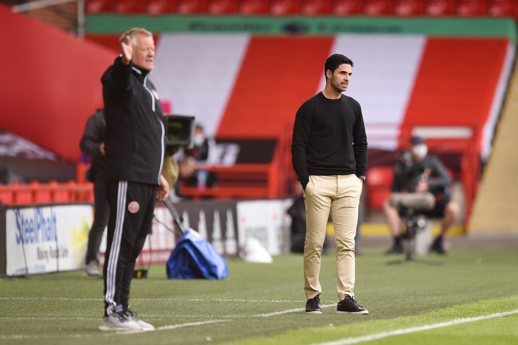 SHEFFIELD, ENGLAND - JUNE 28: Mikel Arteta, Manager of Arsenal looks on during the FA Cup Fifth Quarter Final match between Sheffield United and Arsenal FC at Bramall Lane on June 28, 2020 in Sheffield, England. (Photo by Oli Scarff/Pool via Getty Images)