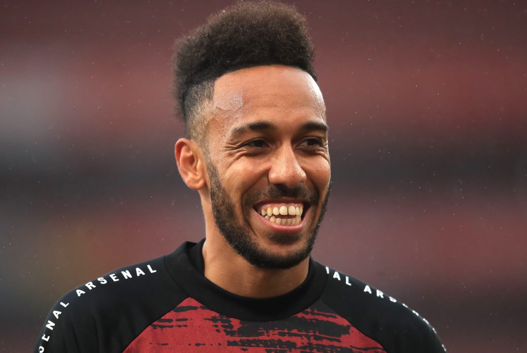 LONDON, ENGLAND - JULY 07: Pierre-Emerick Aubameyang of Arsenal looks on ahead of the Premier League match between Arsenal FC and Leicester City at Emirates Stadium on July 07, 2020 in London, England. Football Stadiums around Europe remain empty due to the Coronavirus Pandemic as Government social distancing laws prohibit fans inside venues resulting in all fixtures being played behind closed doors. (Photo by Adam Davy/Pool via Getty Images)