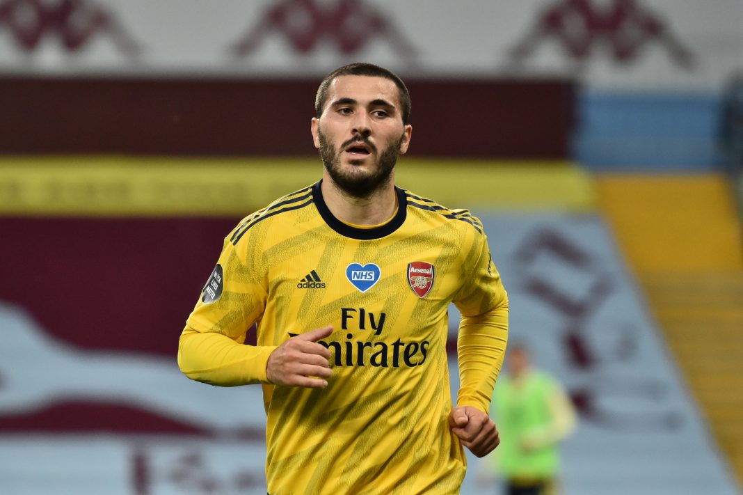 BIRMINGHAM, ENGLAND - JULY 21: Sead Kolasinac of Arsenal in action during the Premier League match between Aston Villa and Arsenal FC at Villa Park on July 21, 2020 in Birmingham, England. Football Stadiums around Europe remain empty due to the Coronavirus Pandemic as Government social distancing laws prohibit fans inside venues resulting in all fixtures being played behind closed doors. (Photo by Rui Vieira/Pool via Getty Images)