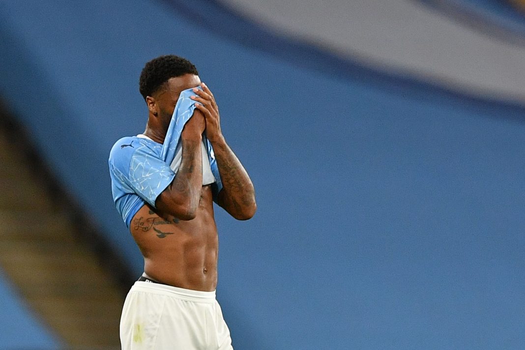 Manchester City's English midfielder Raheem Sterling reacts at the end of the English FA Cup semi-final football match between Arsenal and Manchester City at Wembley Stadium in London, on July 18, 2020. (Photo by JUSTIN TALLIS / POOL / AFP)