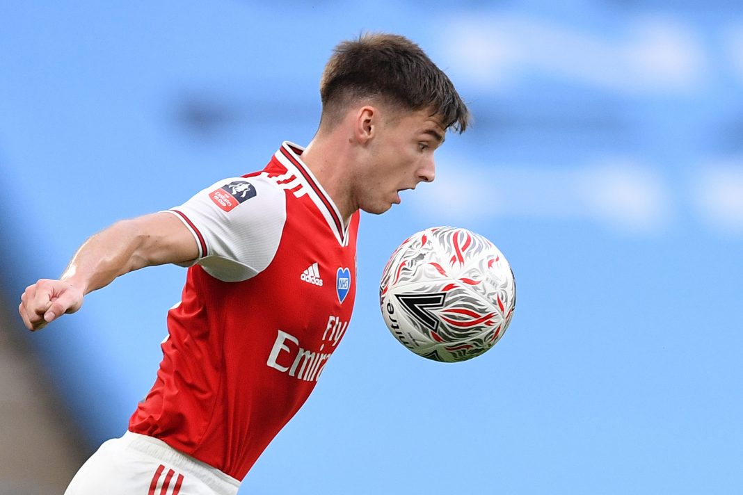 Arsenal's Scottish defender Kieran Tierney controls the ball during the English FA Cup semi-final football match between Arsenal and Manchester City at Wembley Stadium in London, on July 18, 2020. (Photo by JUSTIN TALLIS / POOL / AFP)