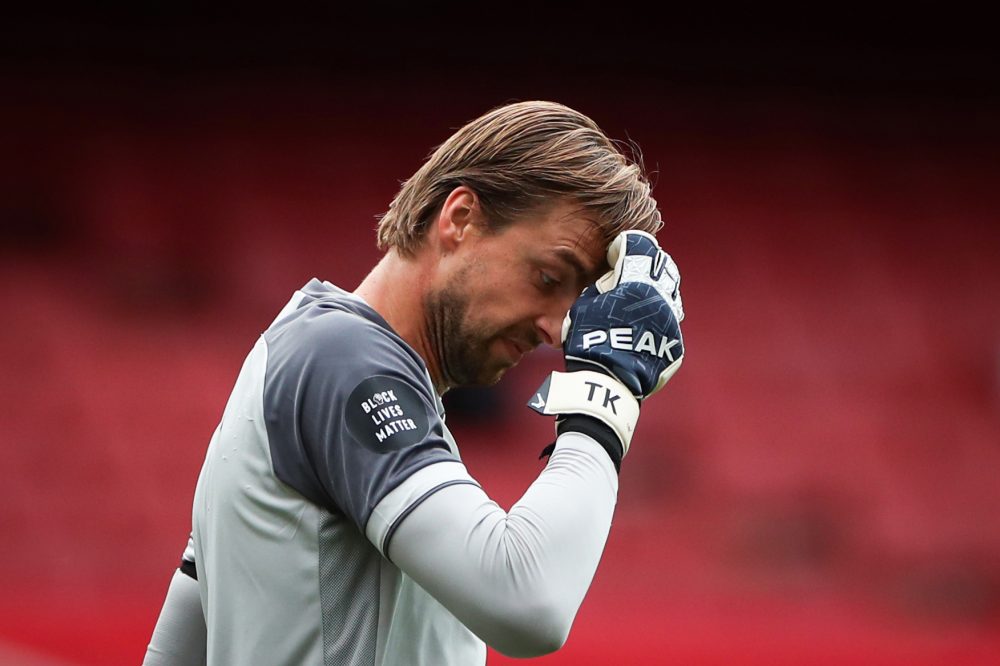 Norwich City's Dutch goalkeeper Tim Krul reacts during the English Premier League football match between Arsenal and Norwich City at the Emirates Stadium in London on July 1, 2020. (Photo by MIKE EGERTON / POOL / AFP) 