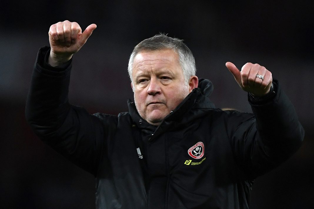 Sheffield United's English manager Chris Wilder applauds the fans following the English Premier League football match between Arsenal and Sheffield United at the Emirates Stadium in London on January 18, 2020. - The match ended in a draw at 1-1. (Photo by Daniel LEAL-OLIVAS / AFP)
