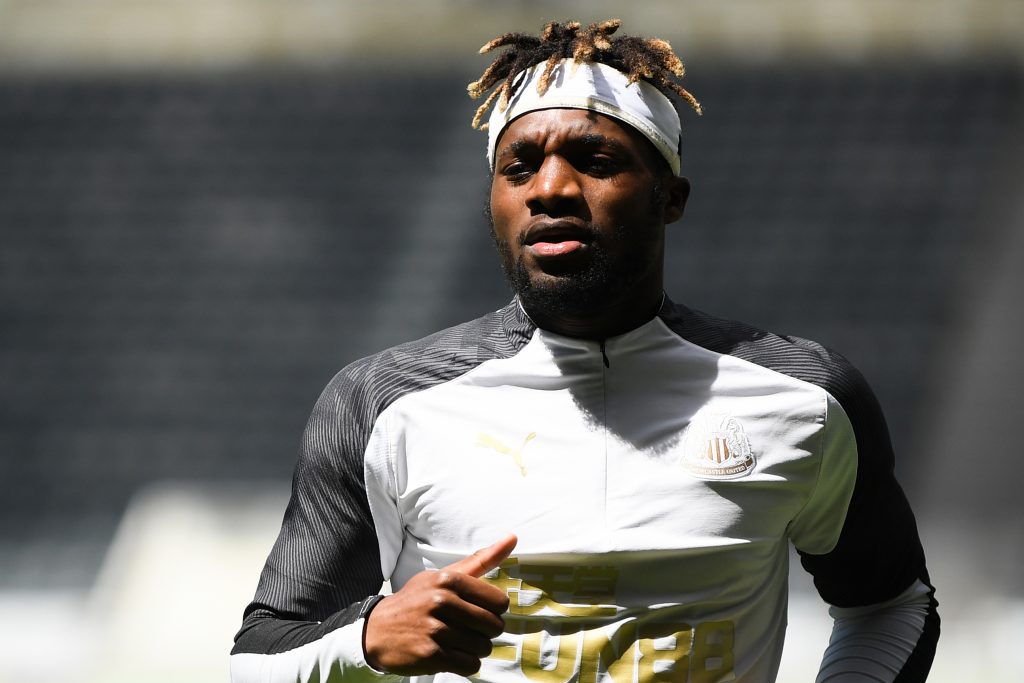 Newcastle United's French midfielder Allan Saint-Maximin warms up prior to the English Premier League football match between Newcastle United and West Ham United at St James' Park in Newcastle-upon-Tyne, north east England on July 5, 2020. (Photo by Michael Regan / POOL / AFP) / RESTRICTED TO EDITORIAL USE. No use with unauthorized audio, video, data, fixture lists, club/league logos or 'live' services. Online in-match use limited to 120 images. An additional 40 images may be used in extra time. No video emulation. Social media in-match use limited to 120 images. An additional 40 images may be used in extra time. No use in betting publications, games or single club/league/player publications. / ALTERNATIVE CROP (Photo by MICHAEL REGAN/POOL/AFP via Getty Images)