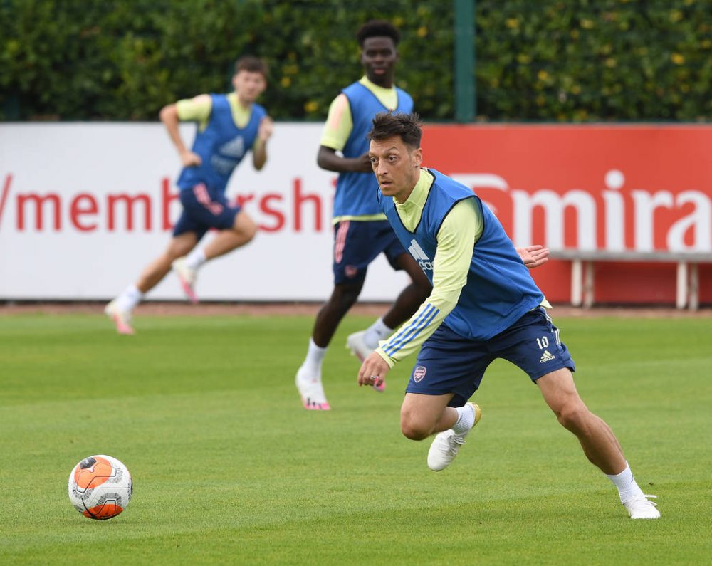 ST ALBANS, ENGLAND - JULY 25: of Arsenal during a training session at London Colney on July 25, 2020 in St Albans, England. (Photo by Stuart MacFarlane/Arsenal FC via Getty Images)
