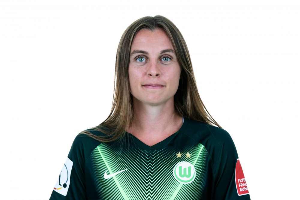 WOLFSBURG, GERMANY - JULY 30: Noelle Maritz of VfL Wolfsburg poses during the team presentation during on July 30, 2019 in Wolfsburg, Germany. (Photo by Oliver Hardt/Getty Images for DFB)