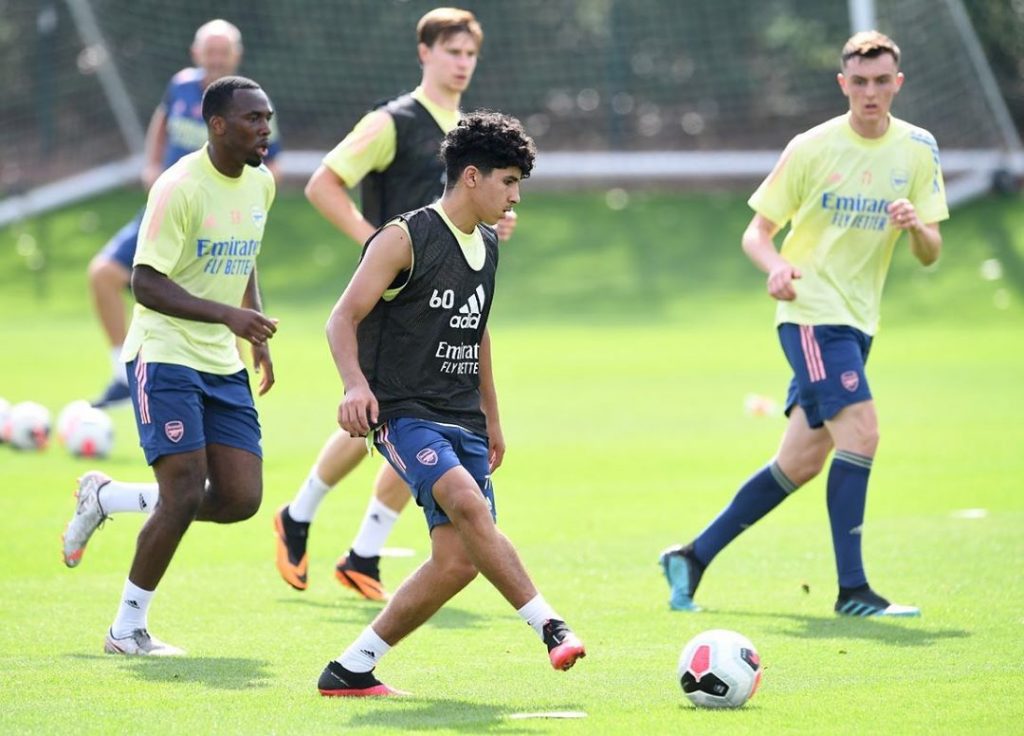 ST ALBANS, ENGLAND - AUGUST 17: Salah Oulad M’Hand of Arsenal during the Arsenal U23 training session at London Colney on August 17, 2020 in St Albans, England. (Photo via Salah on Instagram)