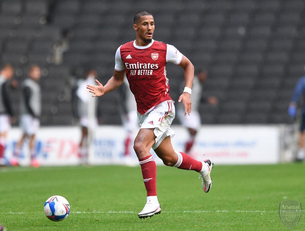 William Saliba on his friendly debut against MK Dons (Photo via David Price on Twitter)
