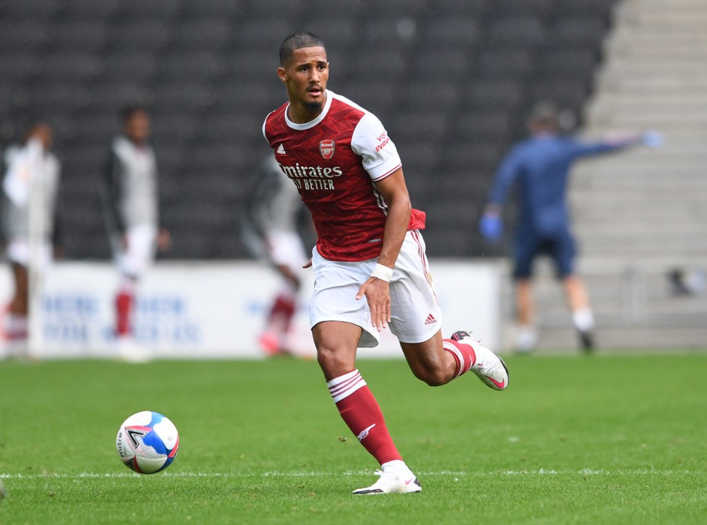 William Saliba on his friendly debut against MK Dons (Photo via Arsenal on Twitter)