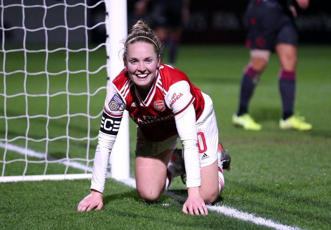 BOREHAMWOOD, ENGLAND - JANUARY 15: Kim Little of Arsenal celebrates after scoring her team's first goal during the FA Women's Continental League Cup Quarter Final match between Arsenal Women and Reading Women at Meadow Park on January 15, 2020 in Borehamwood, England. (Photo by Alex Pantling/Getty Images)