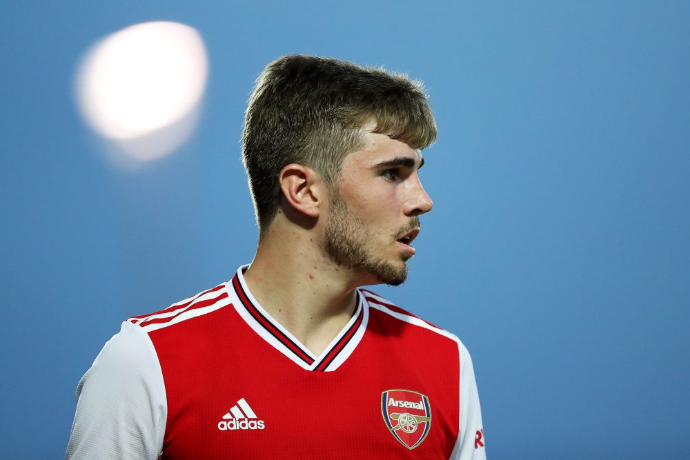 BARNET, ENGLAND - JULY 24: Zak Swanson of Arsenal looks on during the Pre-Season Friendly match between Barnet and Arsenal at The Hive on July 24, 2019 in Barnet, England. (Photo by Jack Thomas/Getty Images)