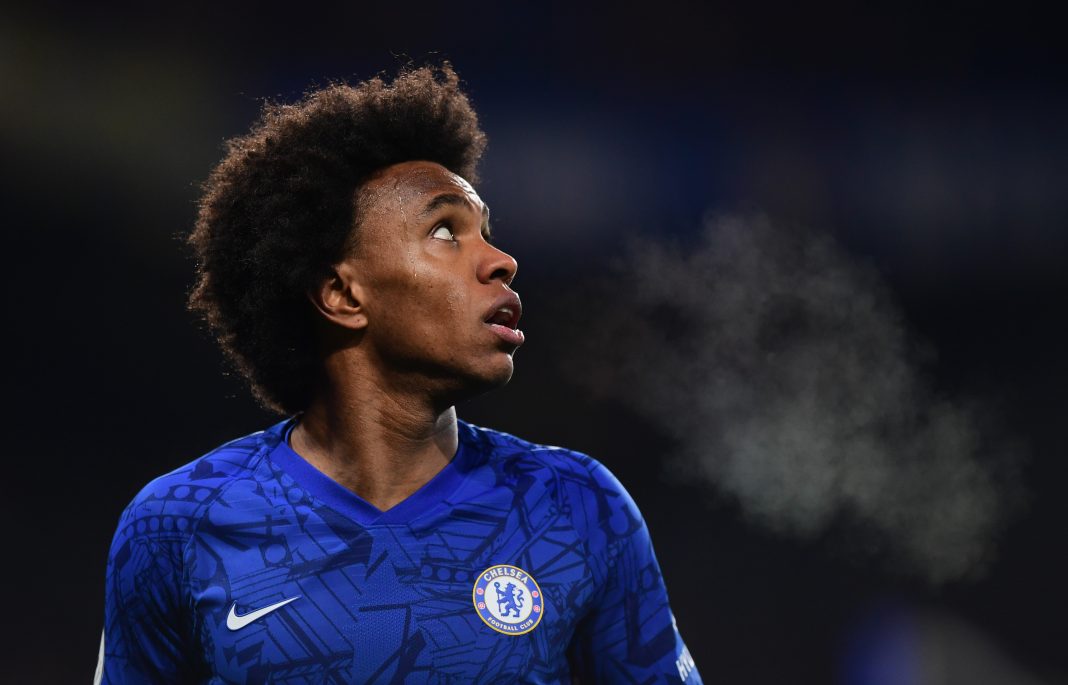 LONDON, ENGLAND - JANUARY 21: Willian of Chelsea looks up during the Premier League match between Chelsea FC and Arsenal FC at Stamford Bridge on January 21, 2020 in London, United Kingdom. (Photo by Shaun Botterill/Getty Images)