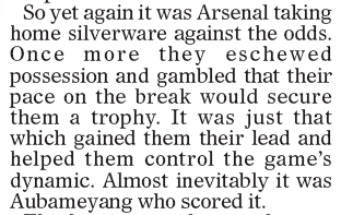 Rob Draper in the Mail on Sunday, 30 August 2020 claiming Arsenal 'eschewed possession'