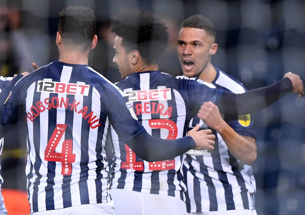 WEST BROMWICH, ENGLAND - NOVEMBER 27: Kieran Gibbs of West Bromwich Albion celebrates as he scores their first goal of the game during the Sky Bet Championship match between West Bromwich Albion and Bristol City at The Hawthorns on November 27, 2019 in West Bromwich, England. (Photo by Nathan Stirk/Getty Images)