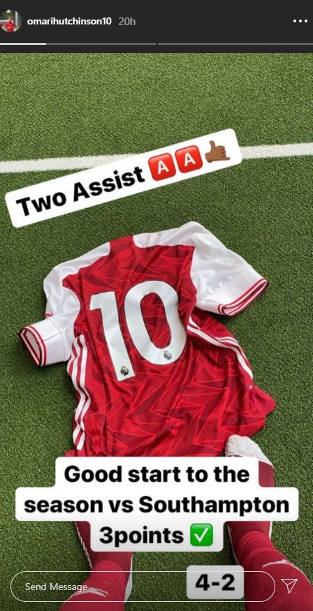 Omari Hutchinson on Instagram after Arsenal's 4-2 win over Southampton