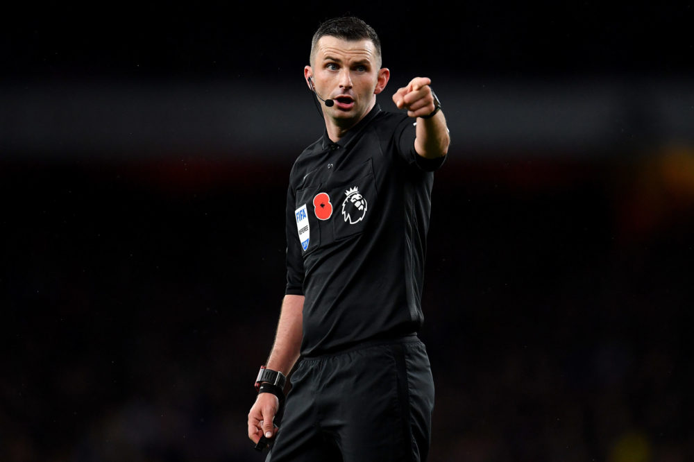 LONDON, ENGLAND - NOVEMBER 02: Referee, Michael Oliver during the Premier League match between Arsenal FC and Wolverhampton Wanderers at Emirates Stadium on November 02, 2019 in London, United Kingdom. (Photo by Justin Setterfield/Getty Images)