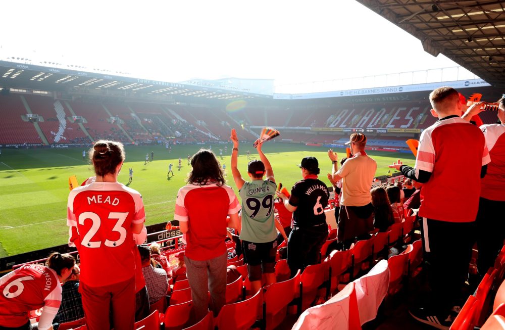 SHEFFIELD, ENGLAND - FEBRUARY 23: Fans look on during the FA Women's Continental League Cup Final between Arsenal and Manchester City Women at Bramall Lane on February 23, 2019 in Sheffield, England. (Photo by Catherine Ivill/Getty Images)