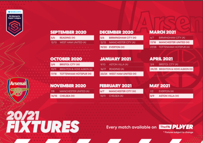Arsenal Women's FA WSL fixture list released