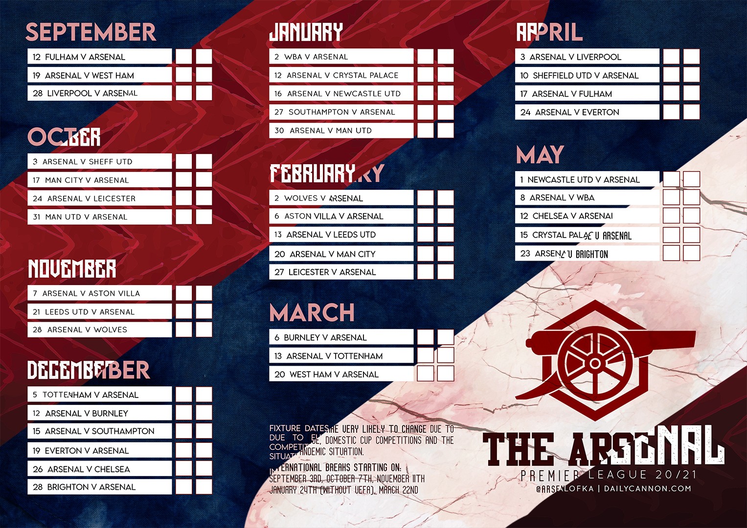 Updated Arsenal June Schedule