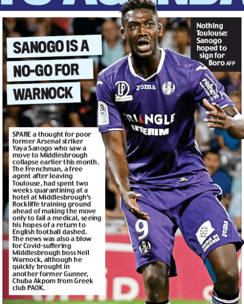 Yaya Sanogo fails Middlesbrough medical