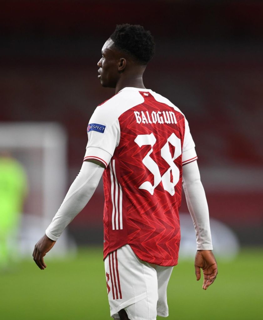 Folarin Balogun on his debut for Arsenal against Dundalk (Photo via Balogun on Twitter)