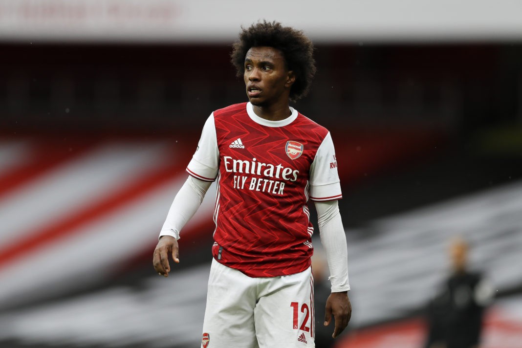 LONDON, ENGLAND - OCTOBER 04: Willian of Arsenal looks on during the Premier League match between Arsenal and Sheffield United at Emirates Stadium on October 04, 2020 in London, England. Sporting stadiums around the UK remain under strict restrictions due to the Coronavirus Pandemic as Government social distancing laws prohibit fans inside venues resulting in games being played behind closed doors. (Photo by Kirsty Wigglesworth - Pool/Getty Images)