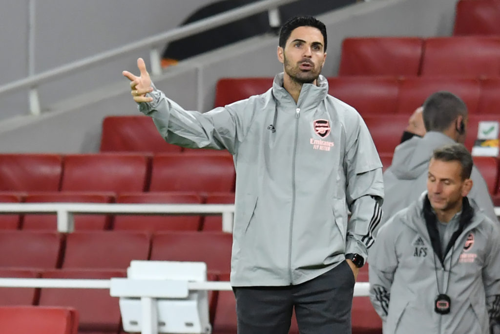 Arsenal's Spanish manager Mikel Arteta gestures during the UEFA Europa League 1st round day 2 Group B football match between Arsenal and Dundalk at the Emirates Stadium in London on October 29, 2020. (Photo by GLYN KIRK/AFP via Getty Images)
