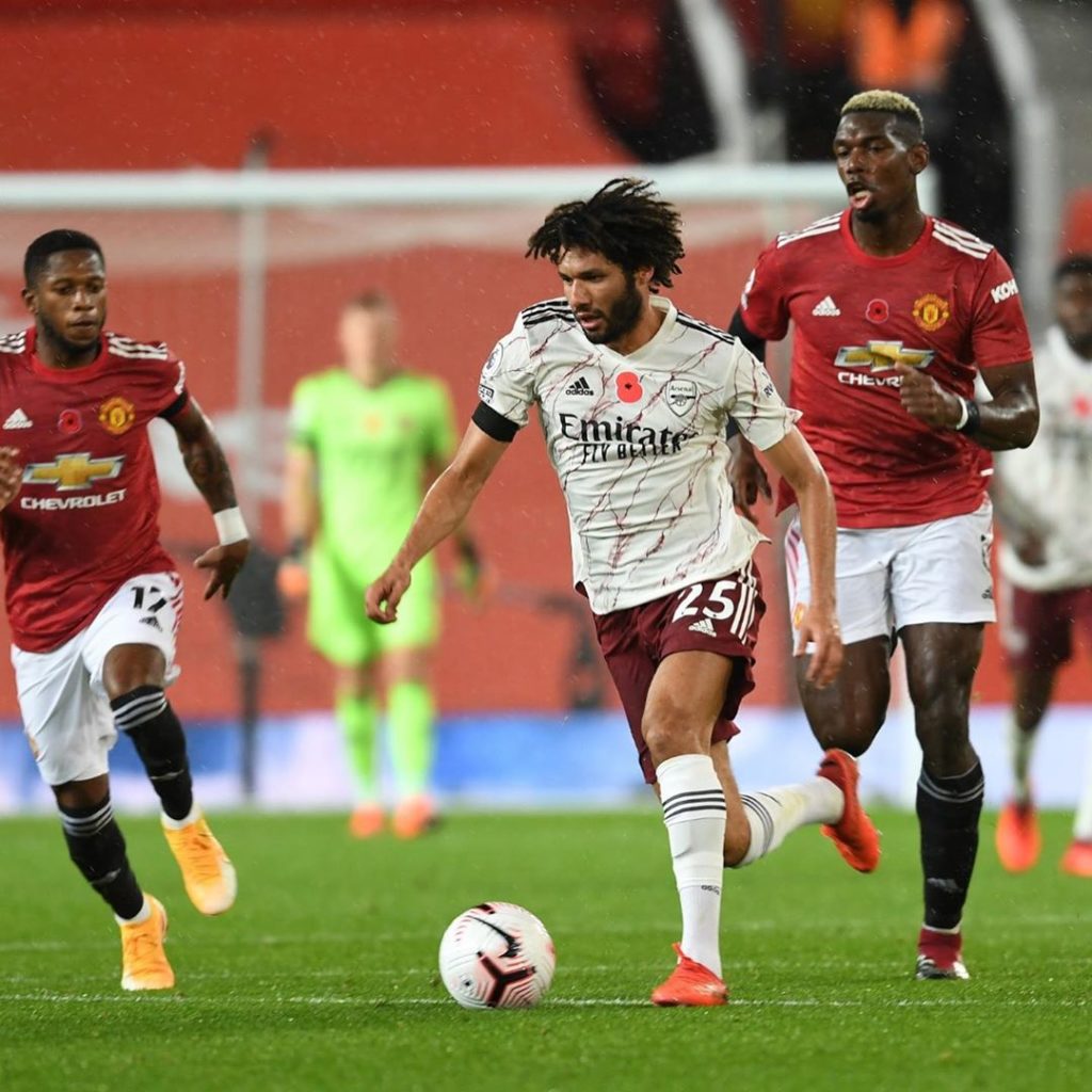 Mohamed Elneny playing against Manchester United (Photo via Elneny on Instagram)