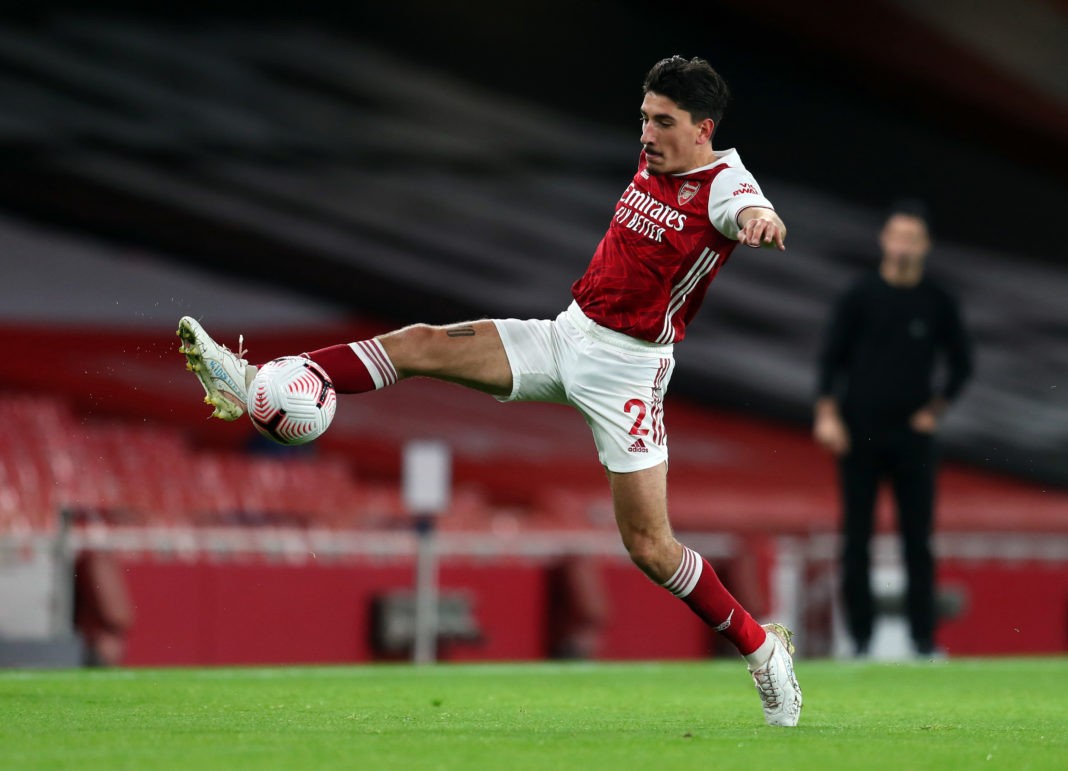 LONDON, ENGLAND: Hector Bellerin of Arsenal during the Premier League match between Arsenal and Leicester City at Emirates Stadium on October 25, 2020. (Photo by Catherine Ivill/Getty Images)