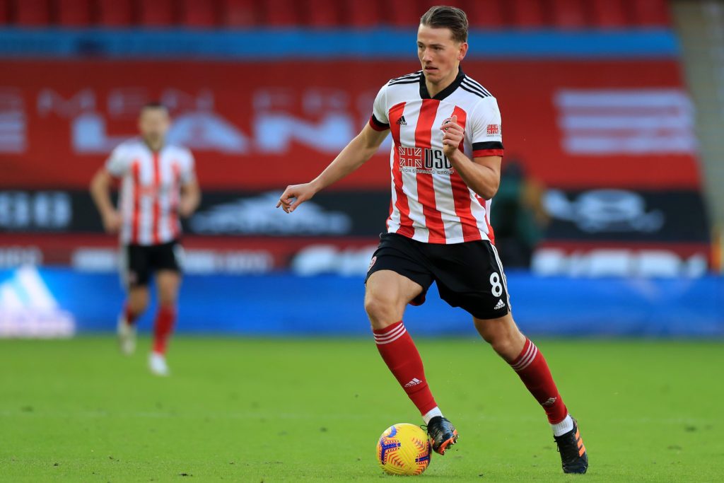 Sheffield United's Norwegian midfielder Sander Berge runs with the ball during the English Premier League football match between Sheffield United and West Ham United at Bramall Lane in Sheffield, northern England on November 22, 2020. (Photo by MIKE EGERTON/POOL/AFP via Getty Images)