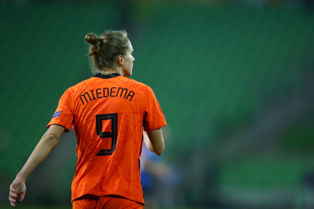 GRONINGEN, NETHERLANDS - OCTOBER 23: Vivianne Miedema of the Netherlands in action during the UEFA Women's EURO 2022 qualifier match between Netherlands Women's and Estonia Womens's at Hitachi Capital Mobility Stadion on October 23, 2020 in Groningen, Netherlands. (Photo by Dean Mouhtaropoulos/Getty Images)
