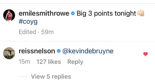 Reiss Nelson and Emile Smith Rowe on Instagram