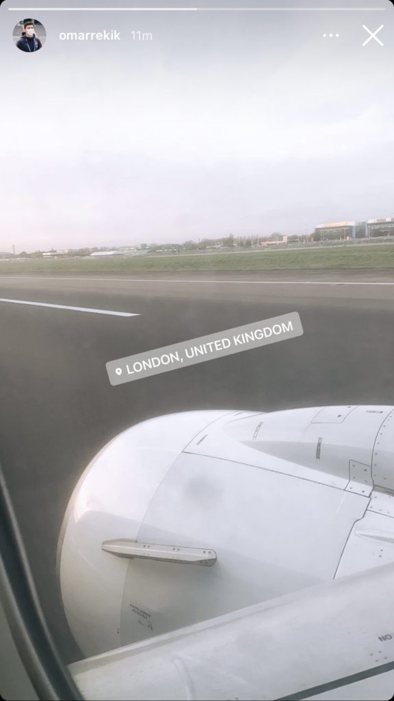 Omar Rekik lands in London (Photo via Rekik on Instagram)