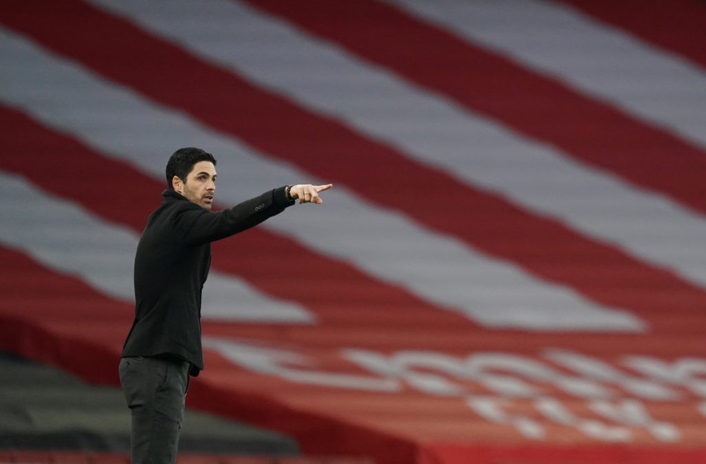LONDON, ENGLAND - FEBRUARY 21: Mikel Arteta, Manager of Arsenal reacts during the Premier League match between Arsenal and Manchester City at Emirates Stadium on February 21, 2021 in London, England. Sporting stadiums around the UK remain under strict restrictions due to the Coronavirus Pandemic as Government social distancing laws prohibit fans inside venues resulting in games being played behind closed doors. (Photo by John Walton - Pool/Getty Images)