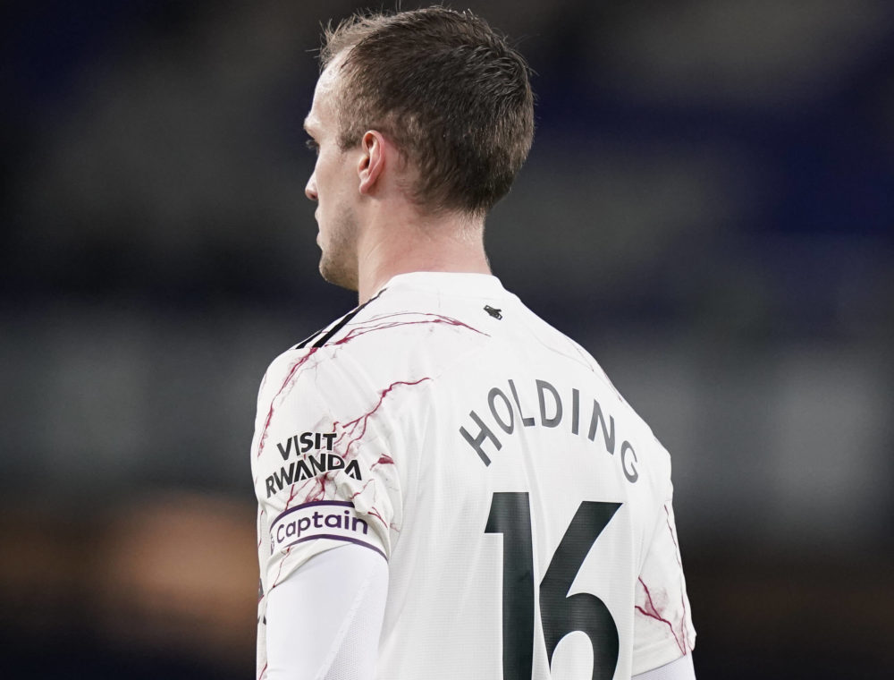 Rob Holding of Arsenal wearing the captains armband during the Premier League match at Goodison Park, Liverpool. Picture date: 19th December 2020. Picture: Andrew Yates/Sportimage
