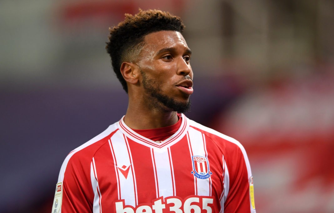 STOKE ON TRENT, ENGLAND - NOVEMBER 24: Tyrese Campbell of Stoke City during the Sky Bet Championship match between Stoke City and Norwich City at Bet365 Stadium on November 24, 2020 in Stoke on Trent, England. Sporting stadiums around the UK remain under strict restrictions due to the Coronavirus Pandemic as Government social distancing laws prohibit fans inside venues resulting in games being played behind closed doors. (Photo by Gareth Copley/Getty Images)