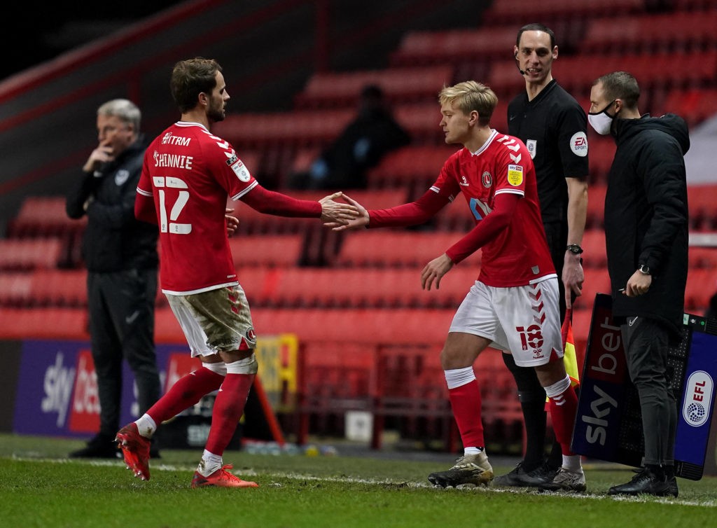 Charlton Athletic v Portsmouth - Sky Bet League One - The Valley Charlton Athletic s Matt Smith right comes on for the substituted Andrew Shinnie during the Sky Bet League One match at The Valley, London. Picture date: Tuesday February 2, 2021. Copyright: John Walton